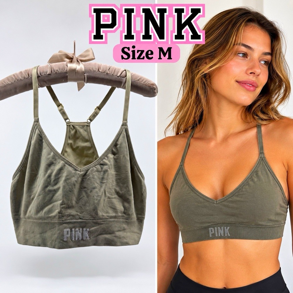 Victoria's Secret PINK Active Sports Bra Size M Taupe Seamless Lightly Lined